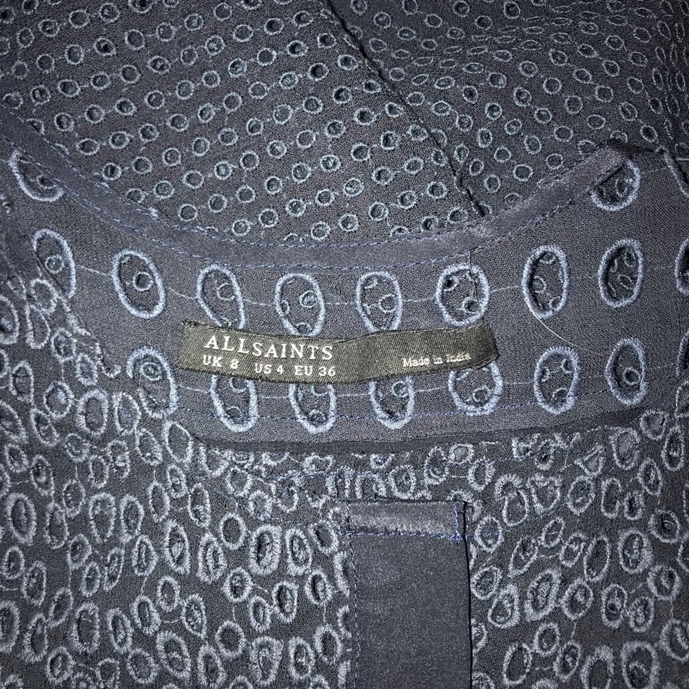 AllSaints Navy Blue Eyelet Lace Embroidered A-Line Dress - Picture 7 of 8